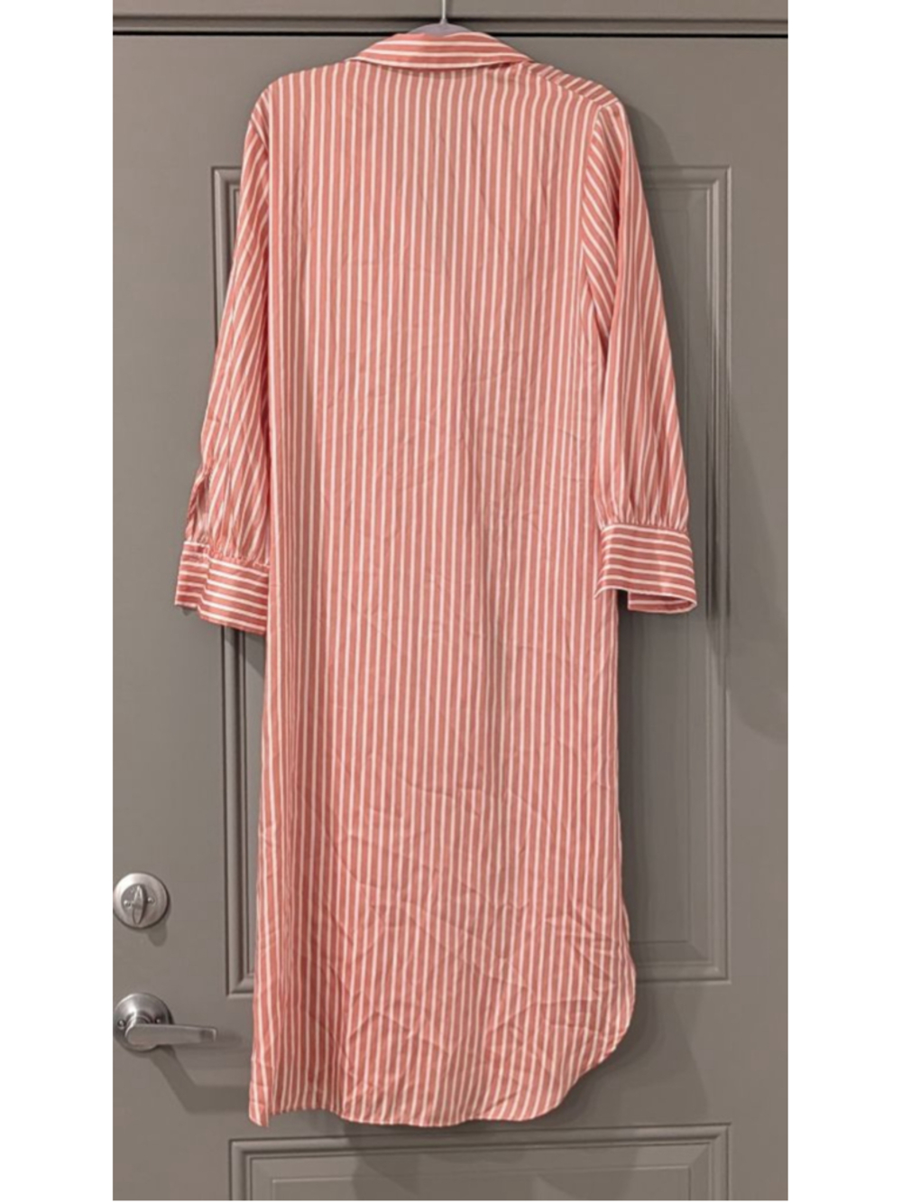 Women's Zara Coral White Striped Long Sleeve Wrap Dress S - Picture 8 of 10